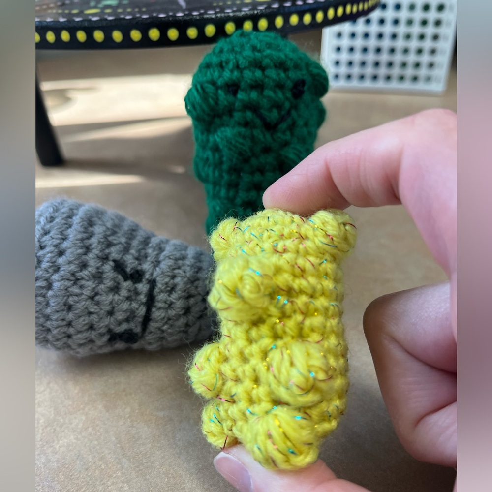 Handmade Crochet Cat Toy Trio - Gummi Bear, Tornado, Pickle - Picture 2 of 4